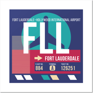 Fort Lauderdale (FLL) Airport // Retro Sunset Baggage Tag Posters and Art